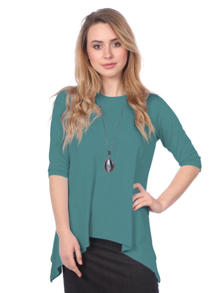 Modest Handkerchief Tunic Top - 3/4 Sleeve Comfort Flow Design