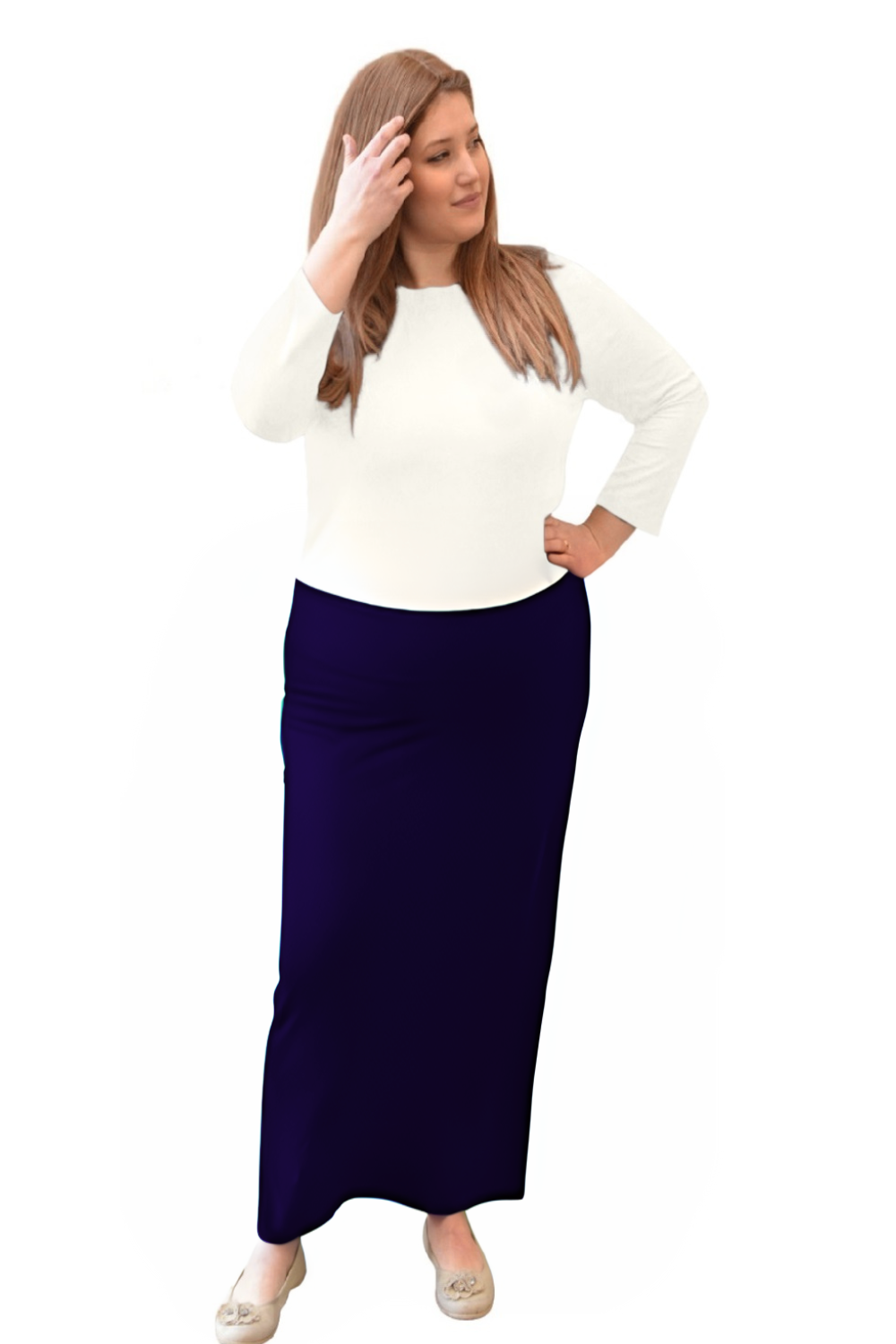 Classic Fitted  Maxi Pencil Skirt - Cotton Blend with Stretch Comfort and No Slits