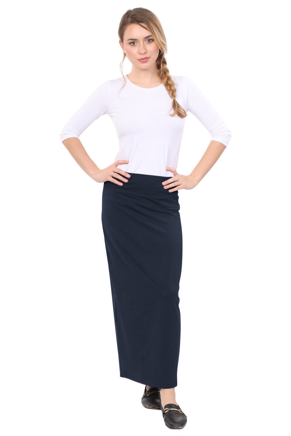 Women's Stretch Maxi Pencil Skirt - Cotton Blend and No Slits