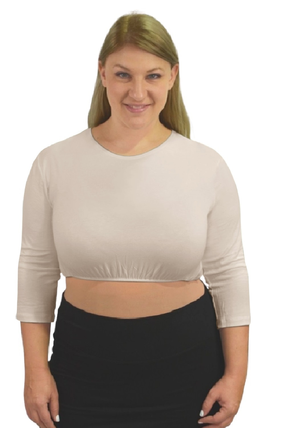 3/4 Sleeve Cropped Layering Shell in Viscose Spandex - Women's and Plus Sizes