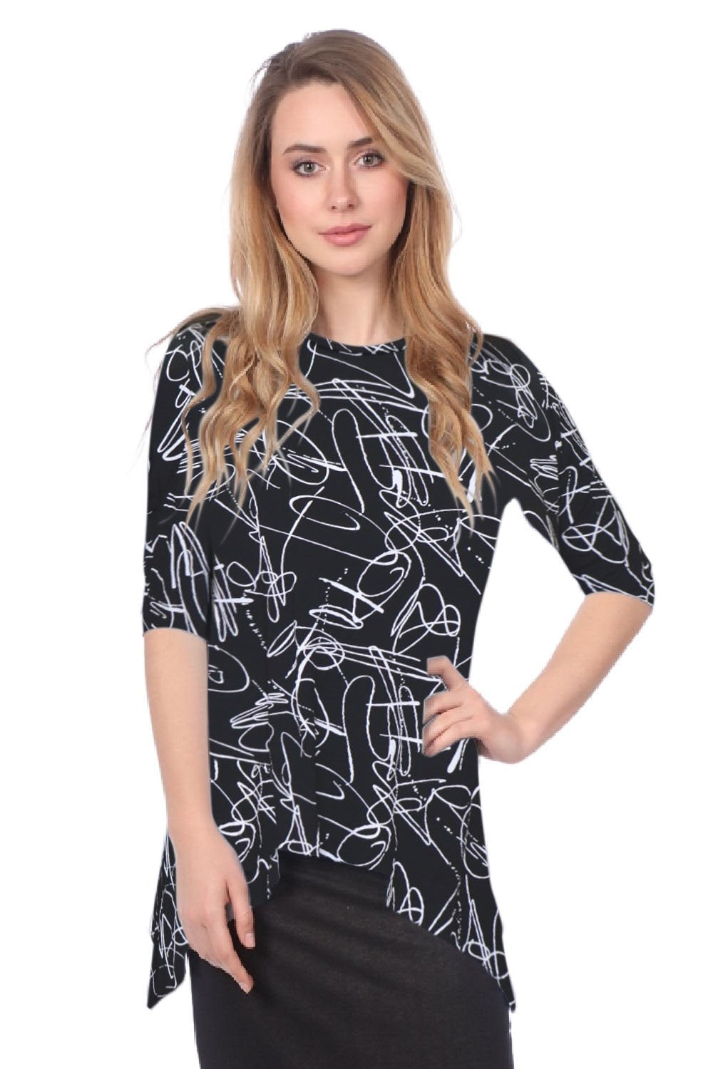 Modest Handkerchief Tunic Top - 3/4 Sleeve Comfort Flow Design