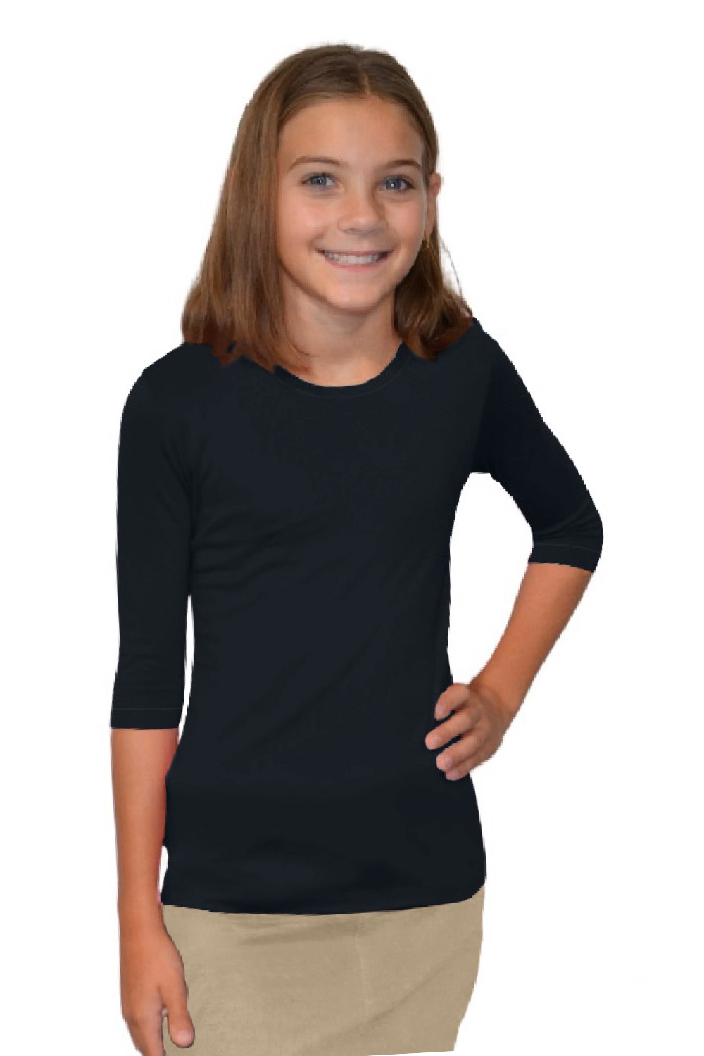 Girls' Basic Modest Crew Neck Shell Top - 3/4 Sleeve Layering Kids(Ages 5-12)