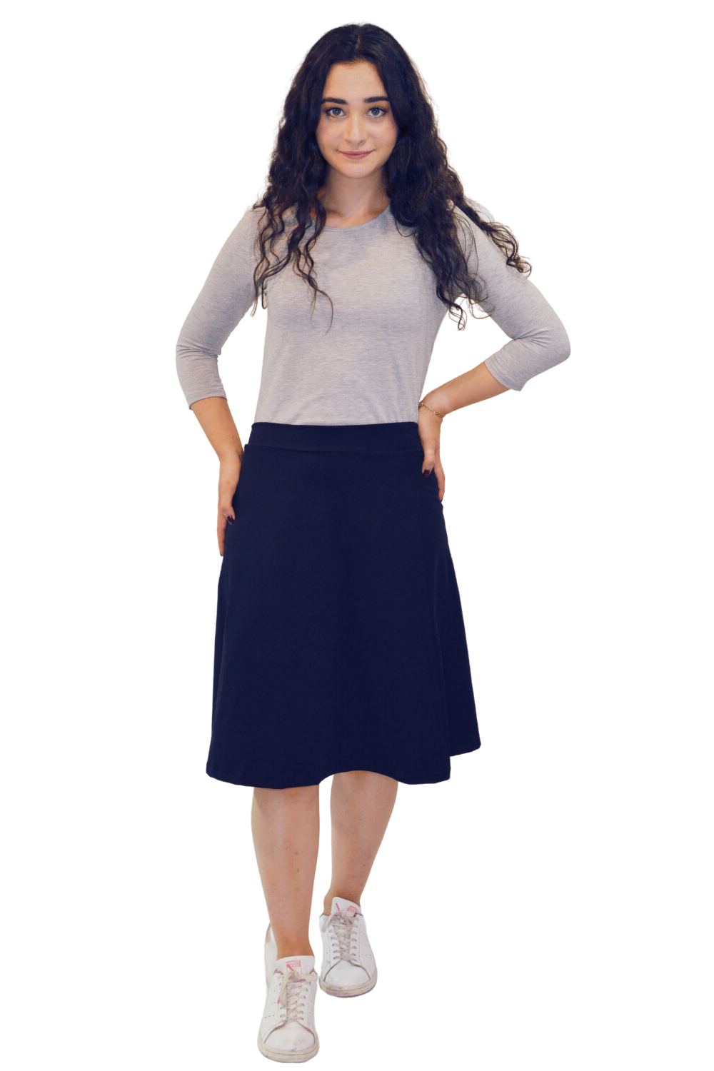 Classic A-Line Knee Length Cotton Stretch Skirt - Modest Everyday Comfort