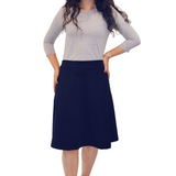 Classic A-Line Knee Length Cotton Stretch Skirt - Modest Everyday Comfort