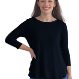 3/4 Sleeve Modest Tunic Top - Crew Neck, Hip Length, Flared Fit