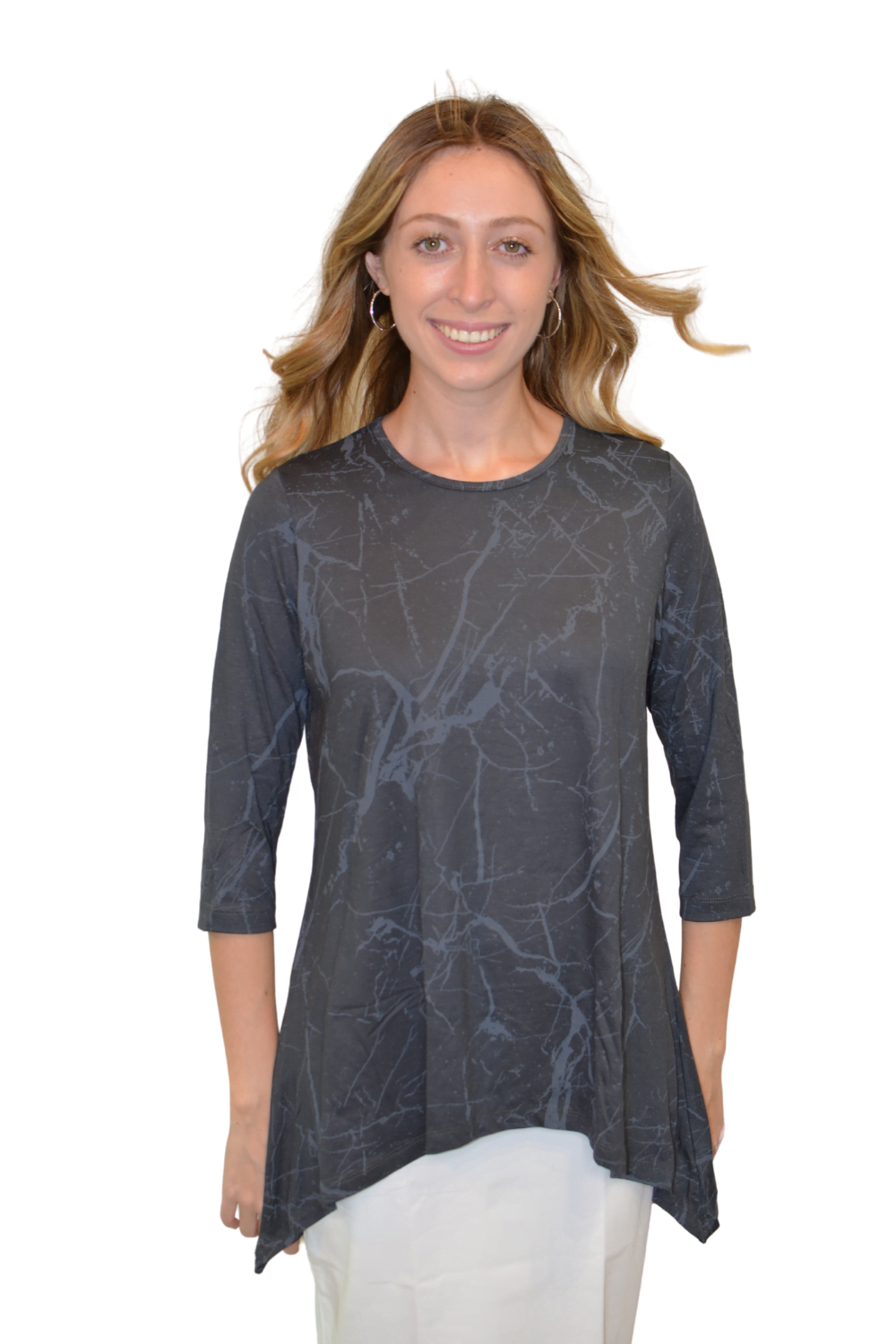 Modest Handkerchief Tunic Top - 3/4 Sleeve Comfort Flow Design