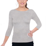 Fitted 3/4 Sleeve Layering Shell - High Round Neckline Slim-Fit Undershirt