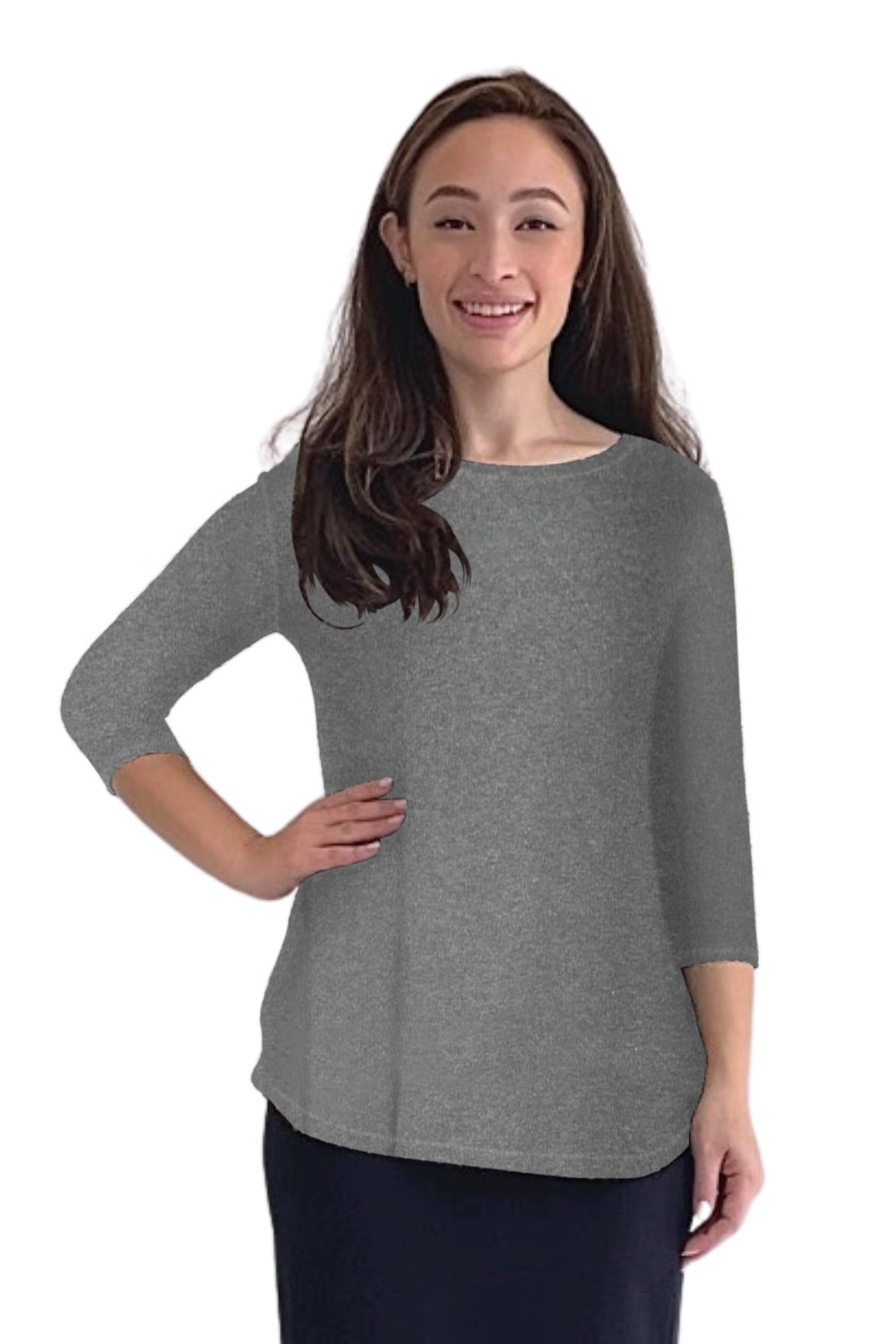 3/4 Sleeve Modest Tunic Top - Crew Neck, Hip Length, Flared Fit