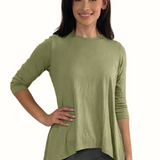 Ribbed Tunic with Handkerchief Hem 3/4 Sleeve