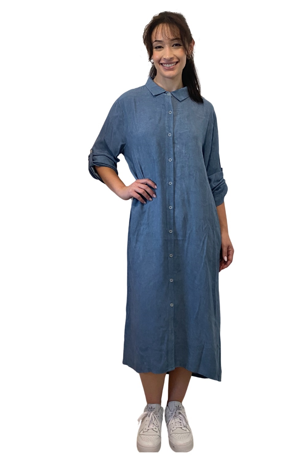 Classic Midi Shirt Dress in Soft Garment Washed Fabric