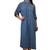 Classic Midi Shirt Dress in Soft Garment Washed Fabric