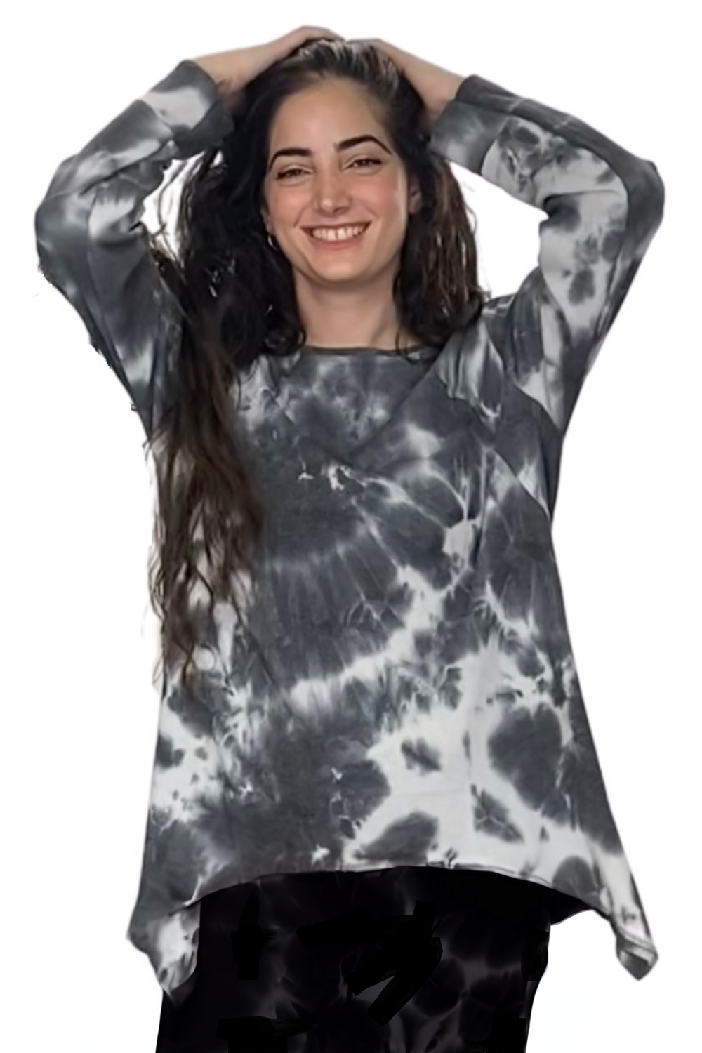 Long Sleeve Relaxed Fit Waffle Tunic - Tie-Dye High-Low Hem Plus