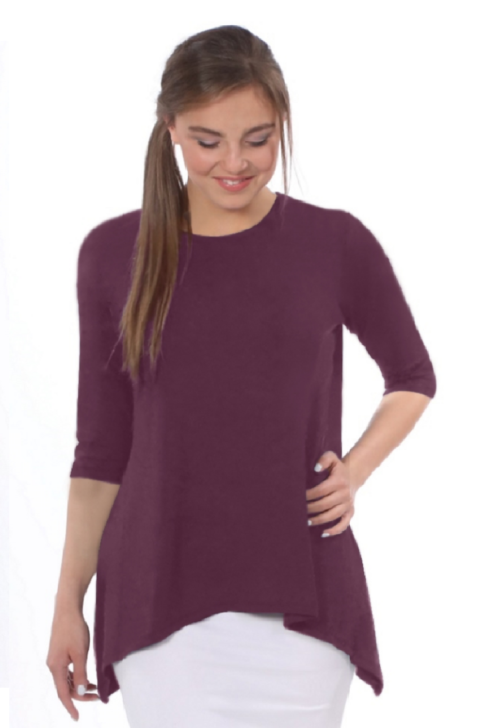 Modest Handkerchief Tunic Top - 3/4 Sleeve Comfort Flow Design