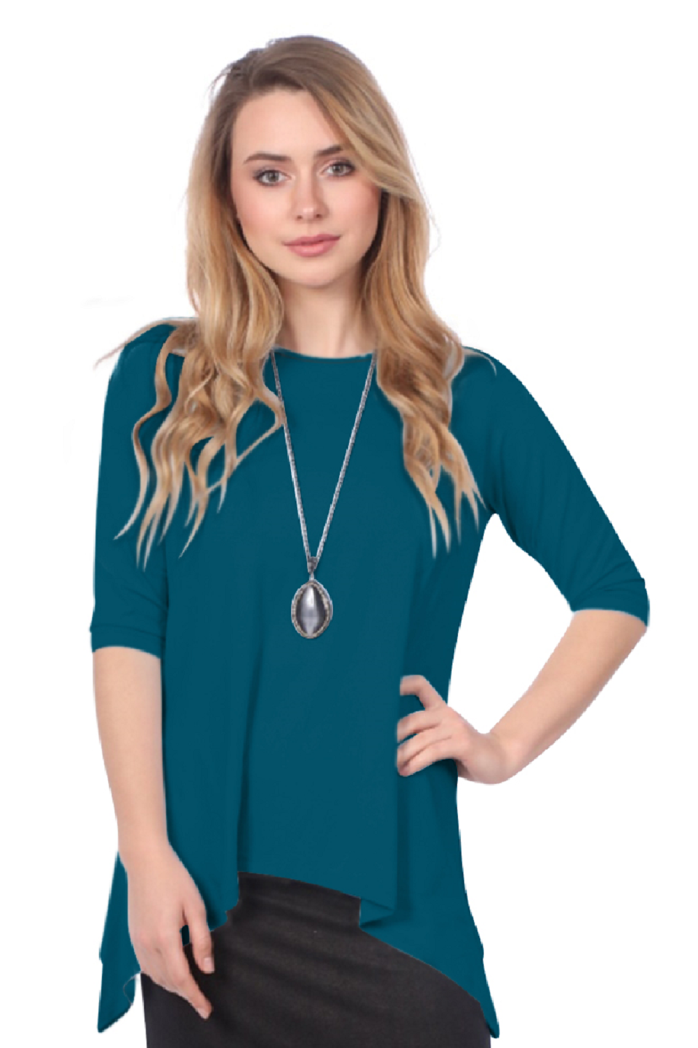 Modest Handkerchief Tunic Top - 3/4 Sleeve Comfort Flow Design