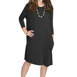 Relaxed Fit Modest 3/4 Sleeve Knee-Length Dress with Pockets