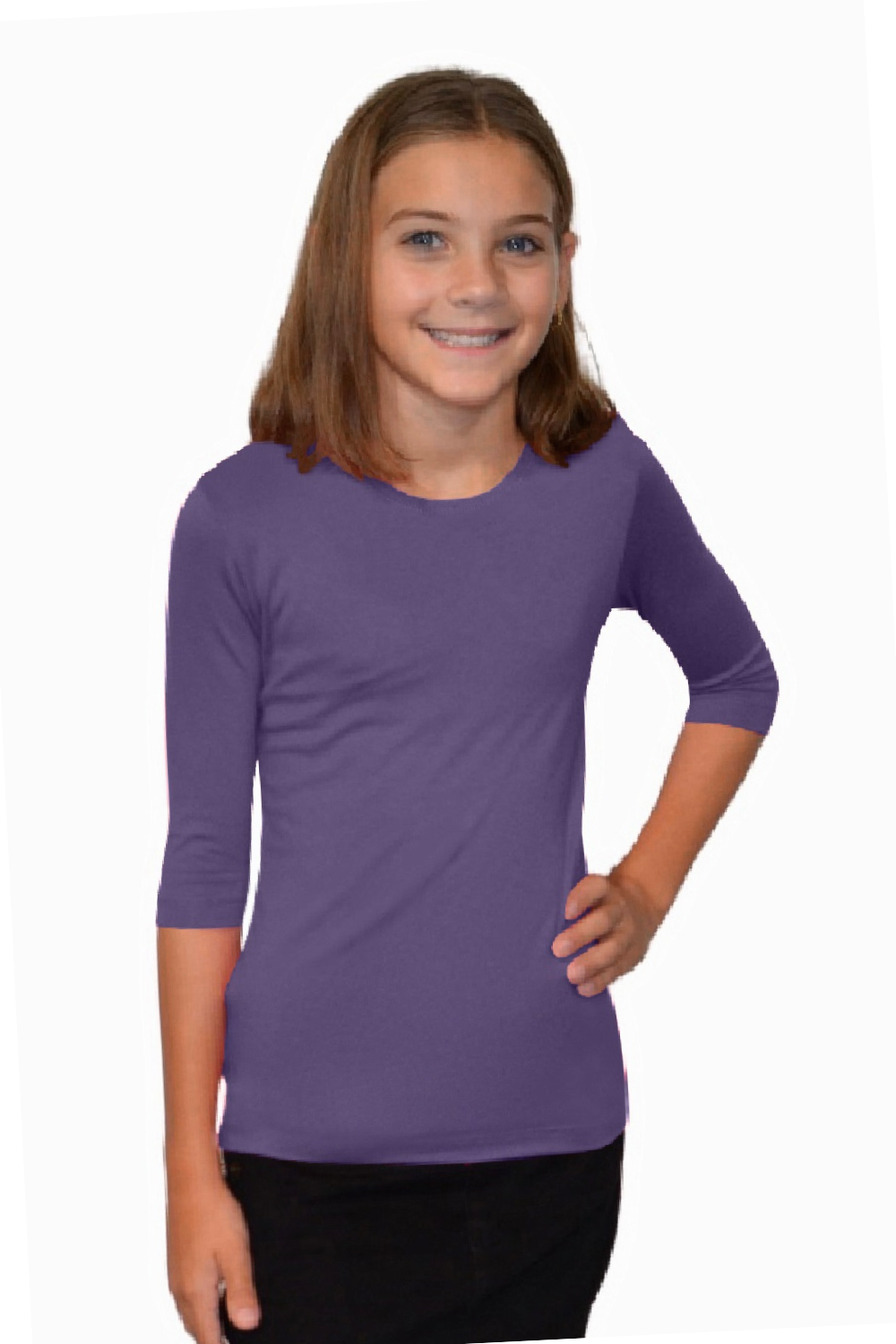 Girls' Basic Modest Crew Neck Shell Top - 3/4 Sleeve Layering Kids(Ages 5-12)