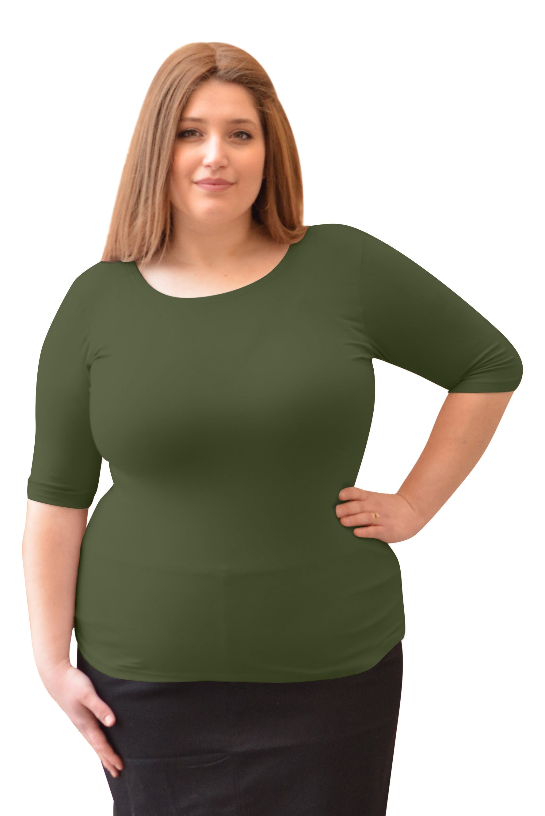 Fitted Layering Shell - Modest Round Neck with Elbow Sleeves