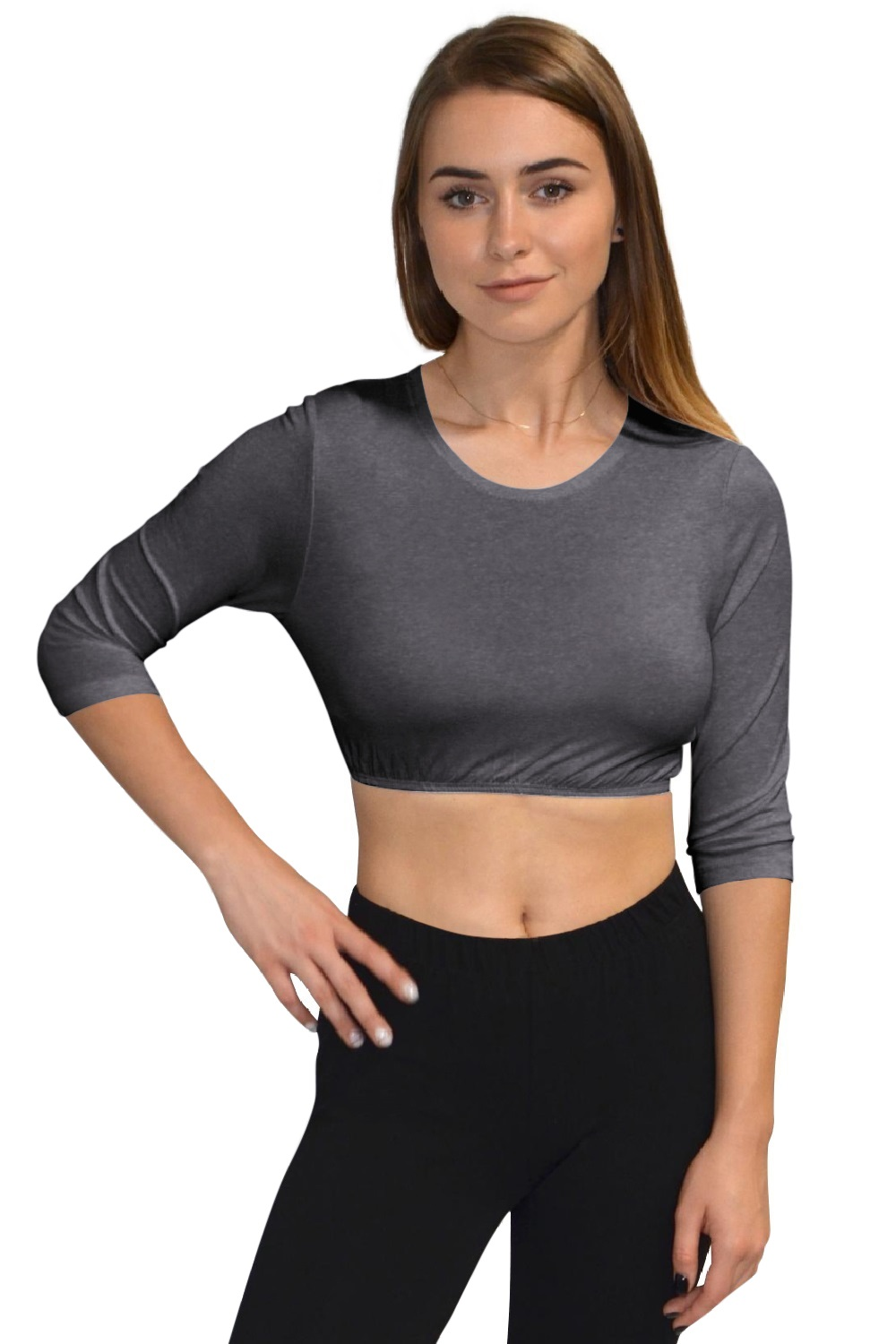 3/4 Sleeve Cropped Layering Shell in Viscose Spandex - Women's and Plus Sizes