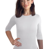 Modest 3/4 Sleeve High Neckline Bodysuit Shell - Snap Closure Layering Top