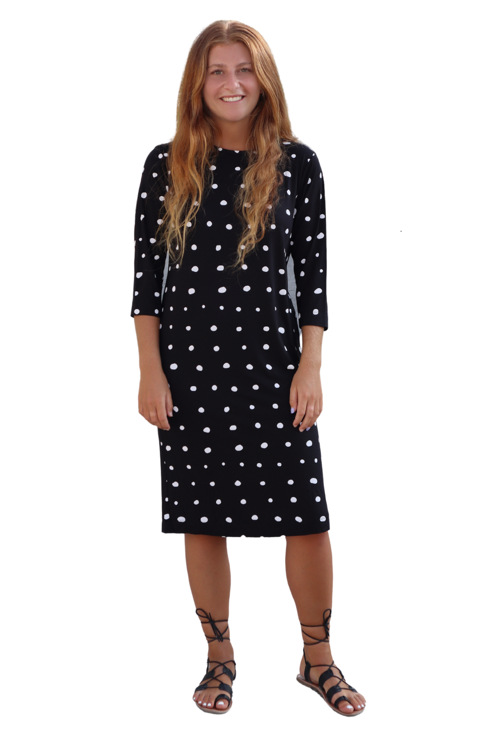 Classic 3/4 Sleeve Modest Knee-Length Shift Dress