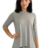 Ribbed Tunic with Handkerchief Hem 3/4 Sleeve