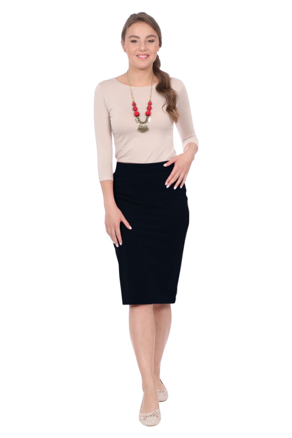 Modest Knee-Length Tapered Stretch Cotton Spandex Pencil Skirt