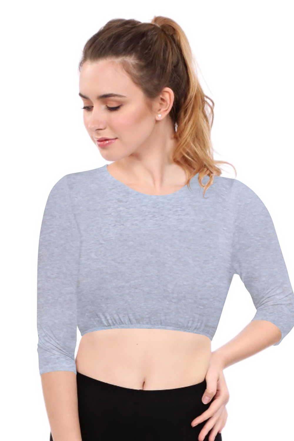 Modest Neck Cropped Layering Tank - Cotton Spandex 3/4 Sleeve Shell Top