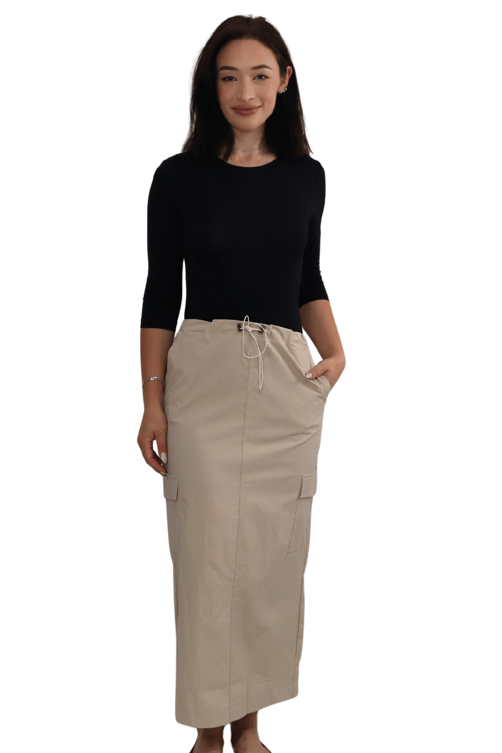 Lightweight Cargo Maxi Skirt with Adjustable Drawstring Waist