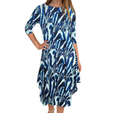 Flowing Midi Dress with 3/4 Sleeves and Dramatic Drape