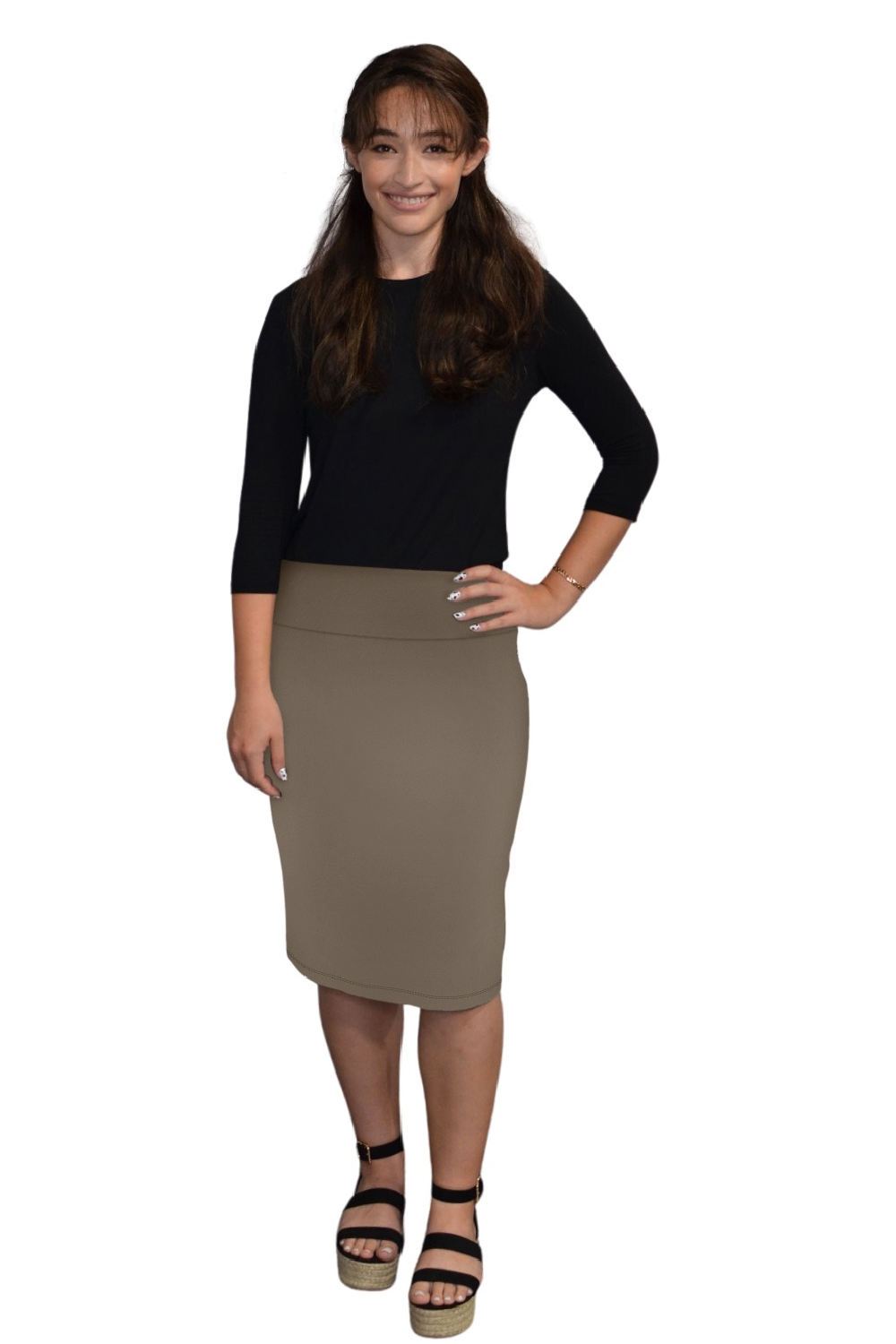 Stretch Knee Length Pencil Skirt for Women in Cotton Spandex