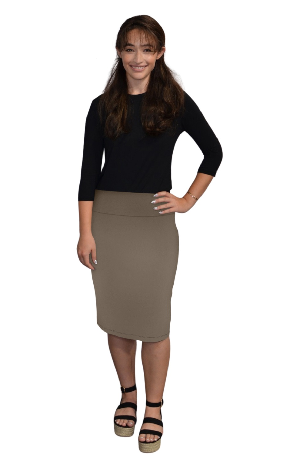 Women's Cotton Spandex Stretch Knee-Length Modest Pencil Skirt