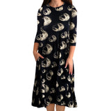 Mid-Calf 3/4 Sleeve Swing Dress with Pockets