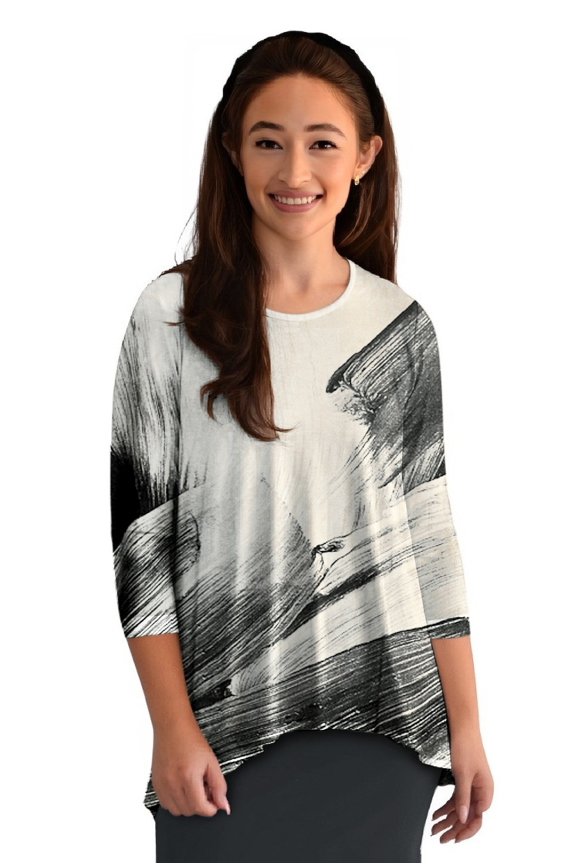Blusa túnica discreta de manga tres cuartos con dobladillo asimétrico Hi-Lo