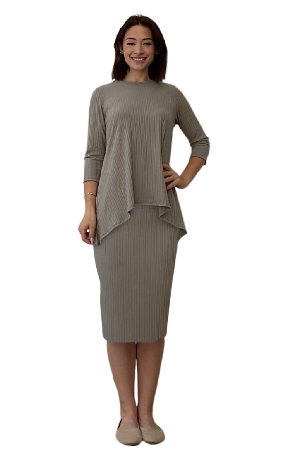 Ribbed Mid-Calf Pencil Skirt