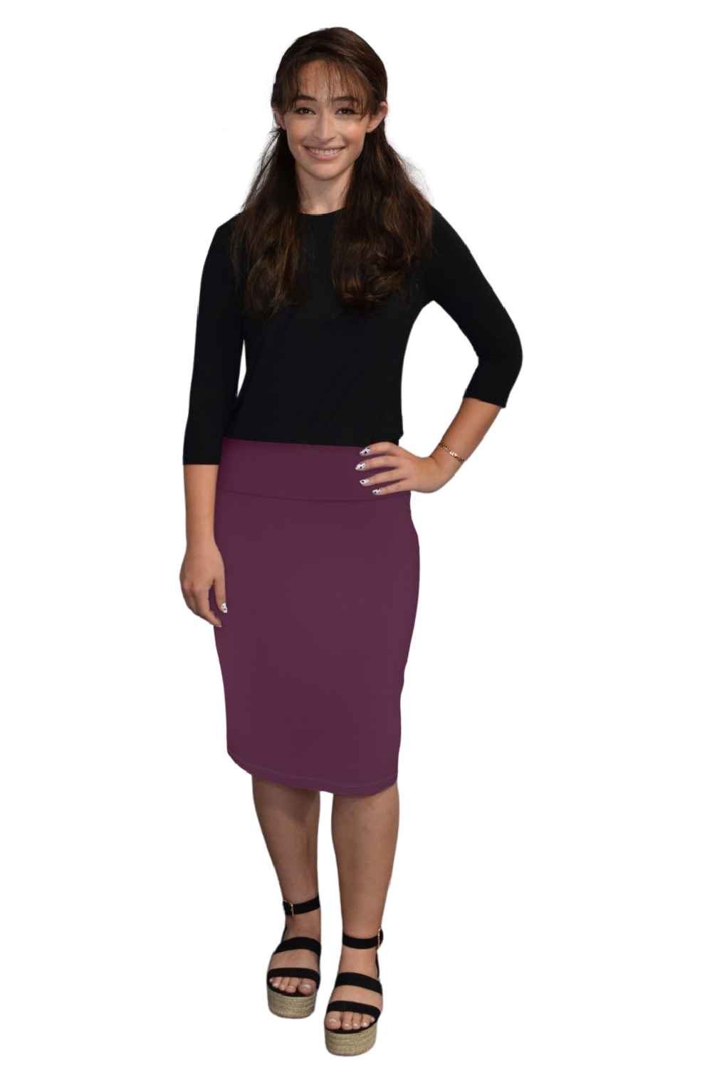 Stretch Knee Length Pencil Skirt for Women in Cotton Spandex