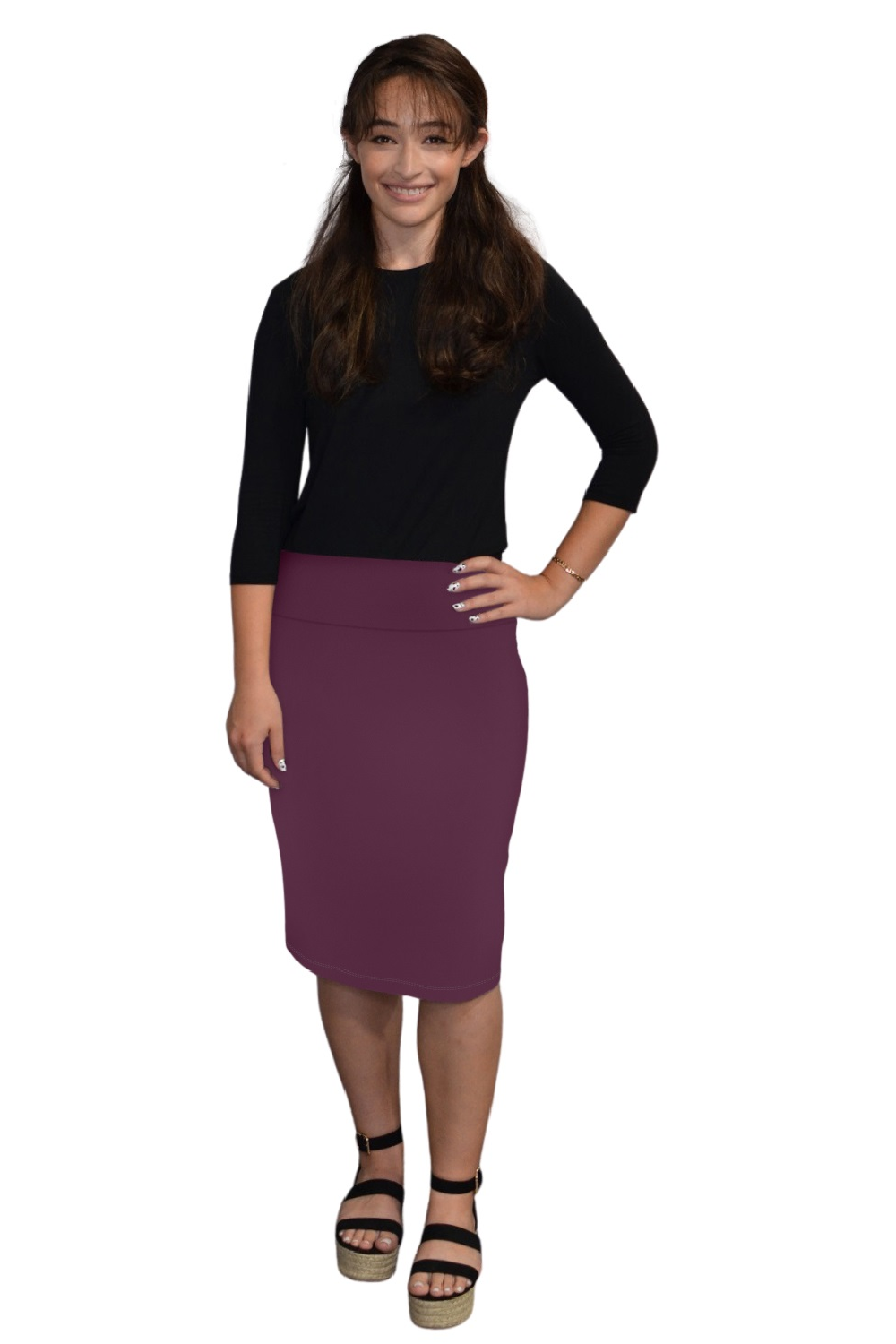 Women's Cotton Spandex Stretch Knee-Length Modest Pencil Skirt