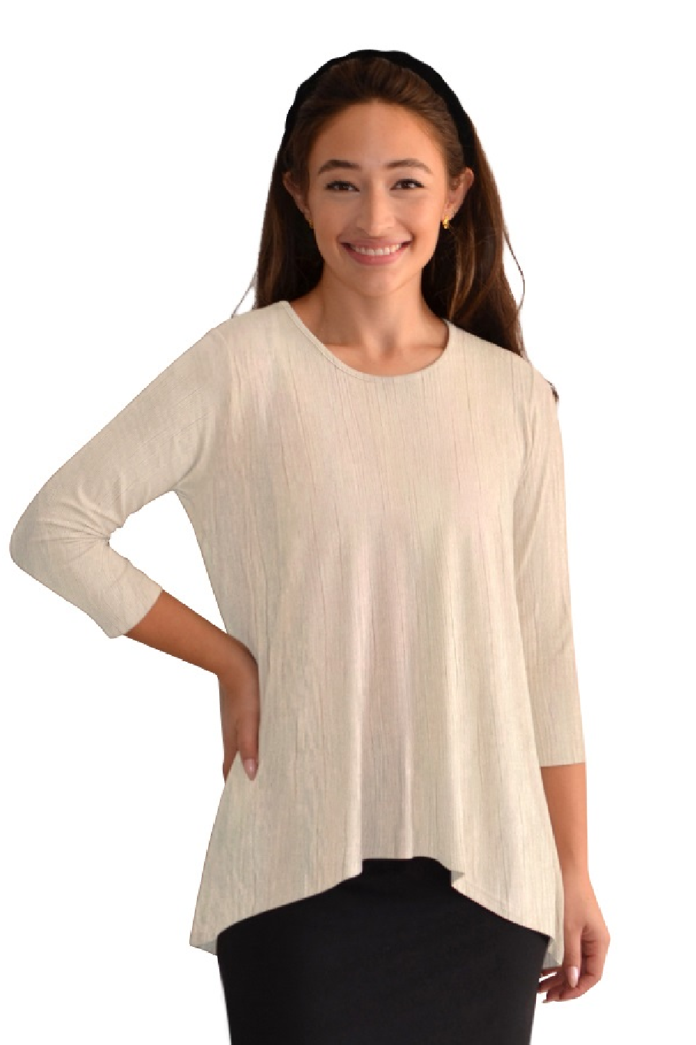 Hi-Lo Cotton Spandex Crinkled 3/4 Sleeve Tunic