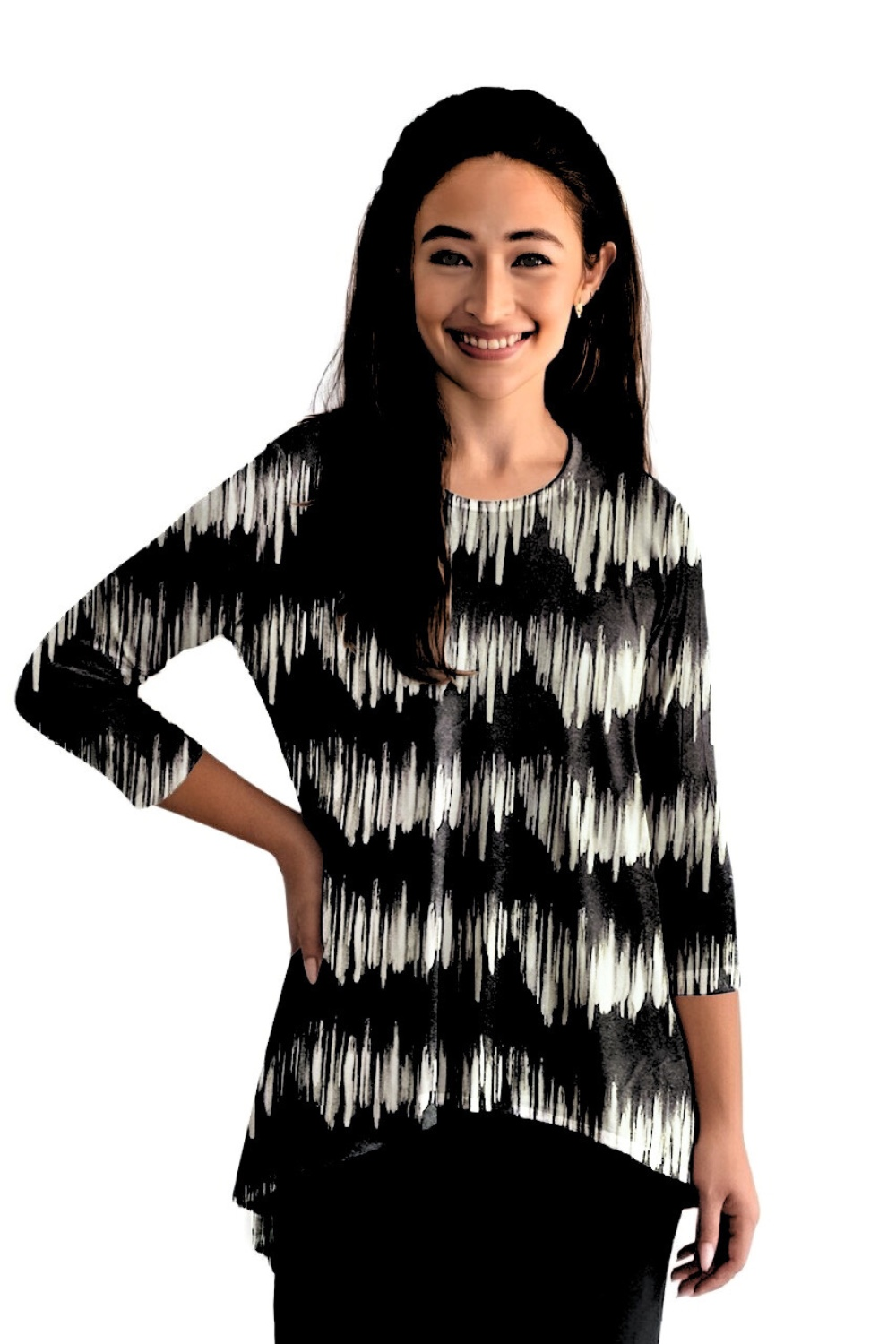 Blusa túnica discreta de manga tres cuartos con dobladillo asimétrico Hi-Lo