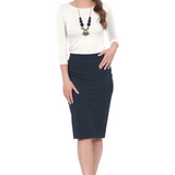 Modest Knee-Length Tapered Stretch Cotton Spandex Pencil Skirt