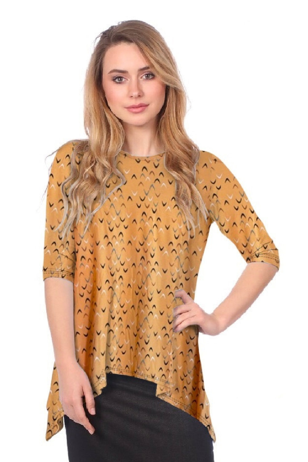 Modest Handkerchief Tunic Top - 3/4 Sleeve Comfort Flow Design