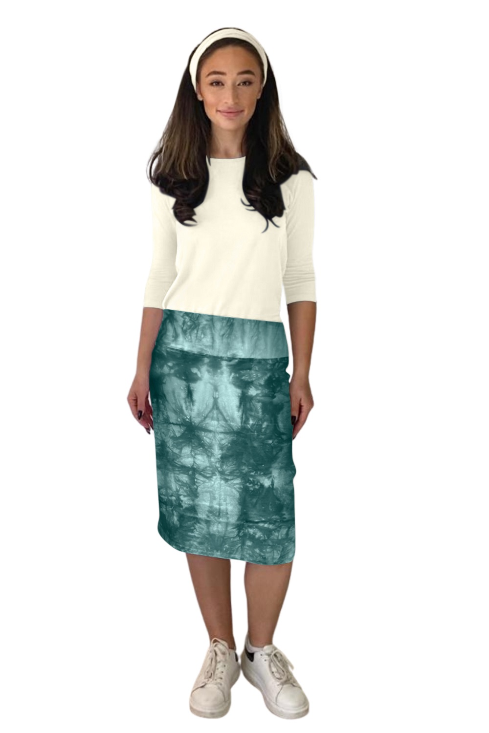 Stretch Knee Length Pencil Skirt for Women in Cotton Spandex