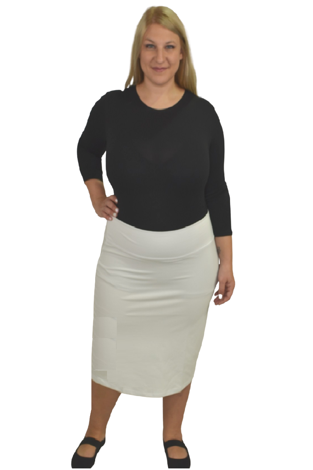 Stretch Knee Length Pencil Skirt for Women in Cotton Spandex Plus Size