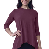 Ribbed Tunic with Handkerchief Hem 3/4 Sleeve