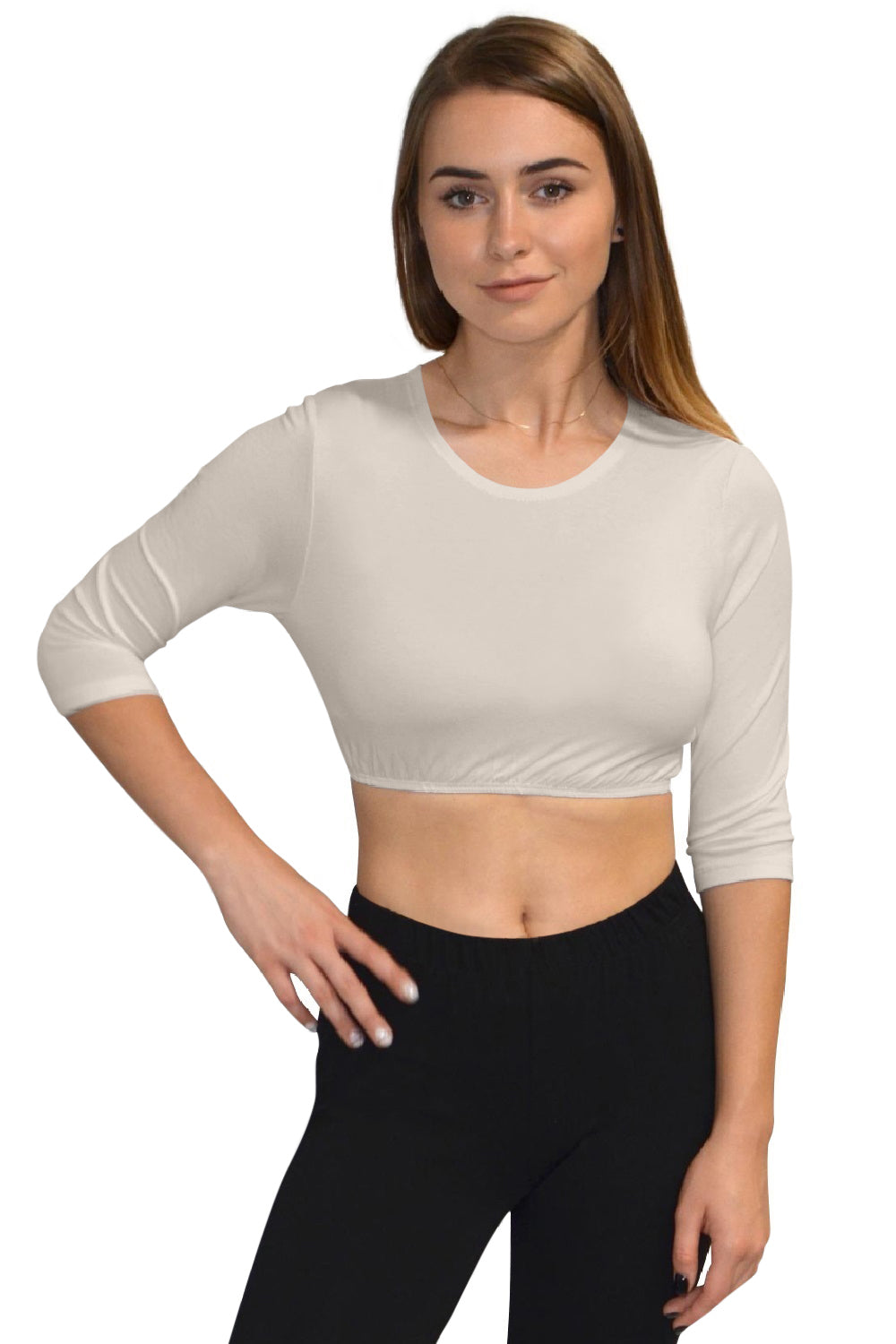 3/4 Sleeve Cropped Layering Shell in Viscose Spandex - Women's and Plus Sizes