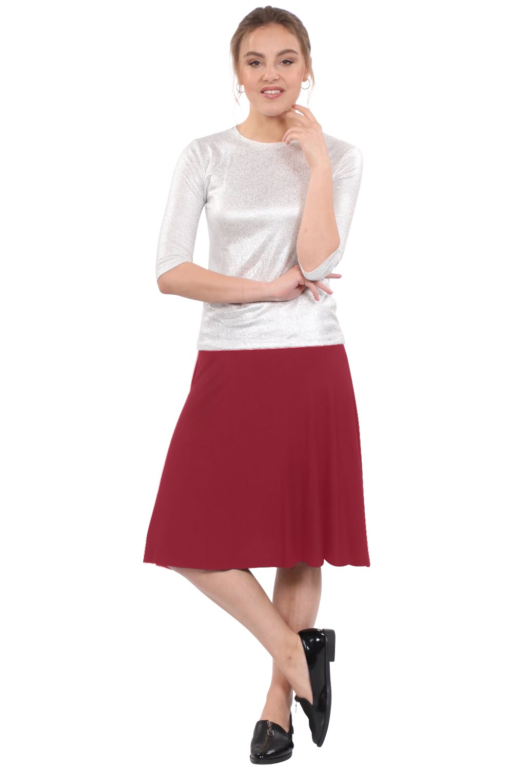 Knee Length Skater Skirt with Full A-line Cut for Women