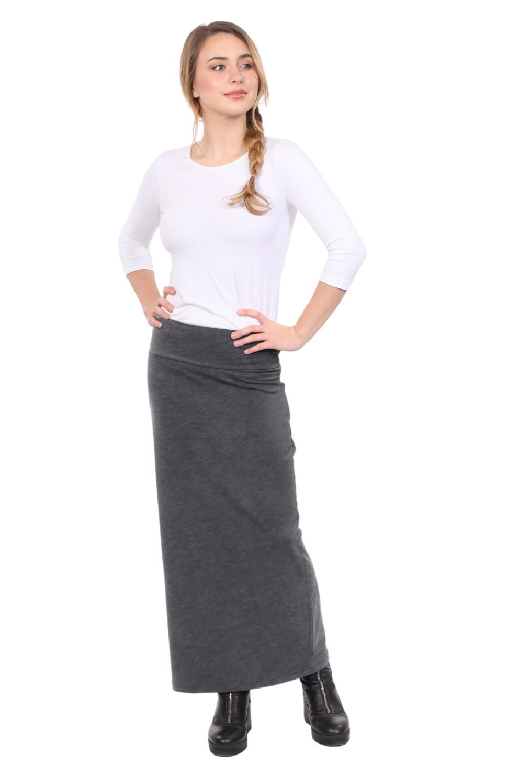 Classic Fitted  Maxi Pencil Skirt - Cotton Blend with Stretch Comfort and No Slits