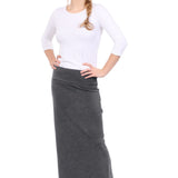 Classic Fitted  Maxi Pencil Skirt - Cotton Blend with Stretch Comfort and No Slits