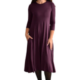 Mid-Calf 3/4 Sleeve Swing Dress with Pockets