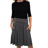 Women's Knee-Length Skirt with Ruched Waist, Gathered Style and Side Pockets