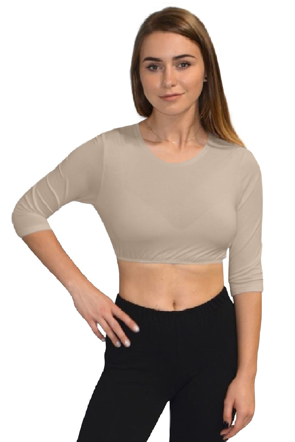 3/4 Sleeve Cropped Layering Shell in Viscose Spandex - Women's and Plus Sizes